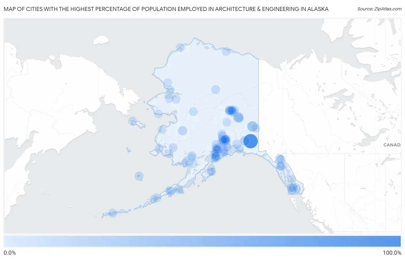 Cities with the Highest Percentage of Population Employed in Architecture & Engineering in Alaska Map