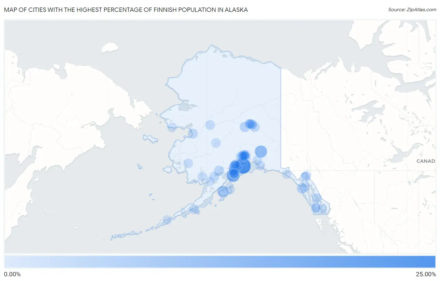 Cities with the Highest Percentage of Finnish Population in Alaska Map