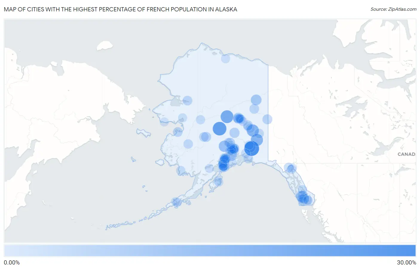 Cities with the Highest Percentage of French Population in Alaska Map