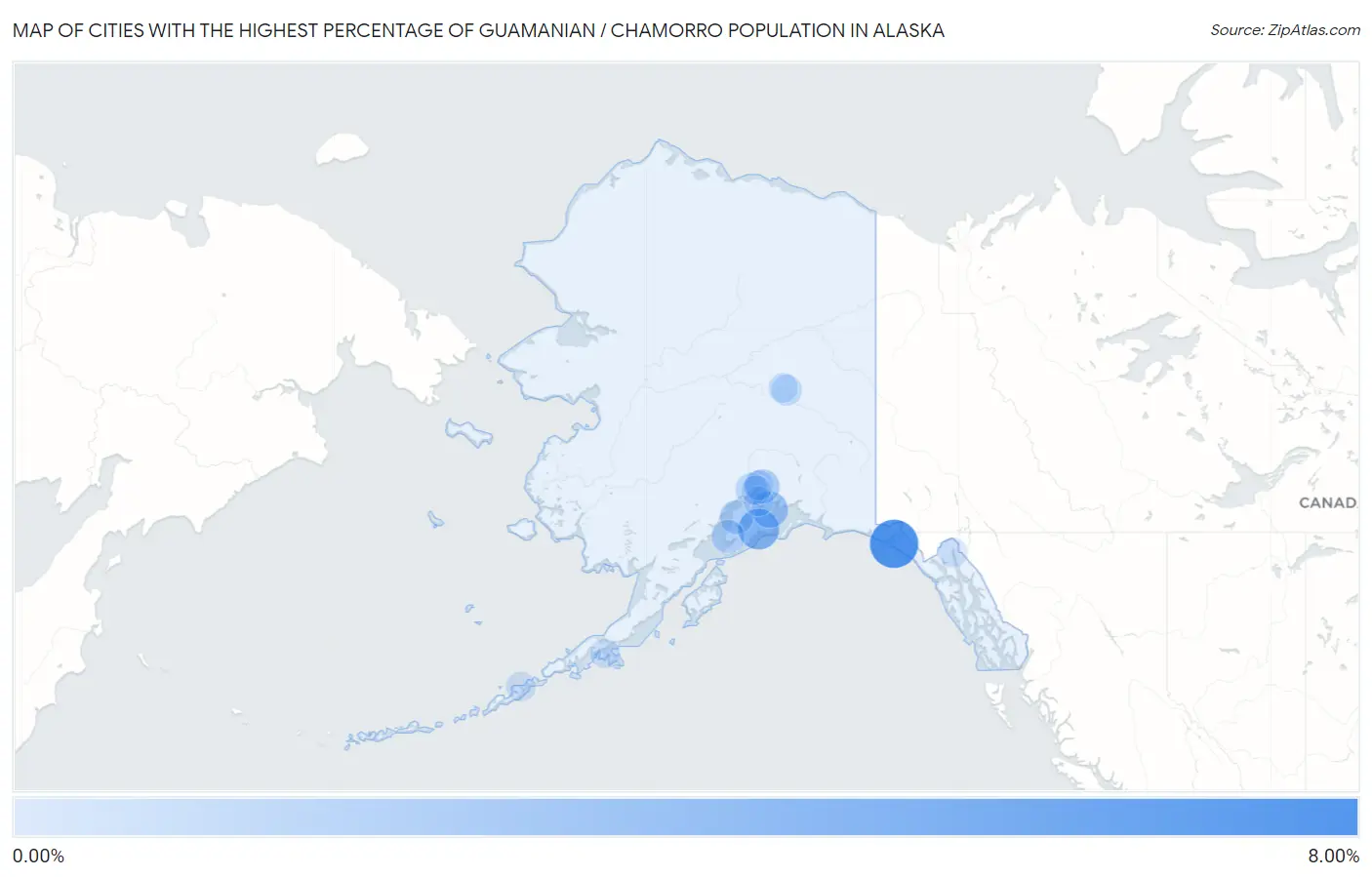 Cities with the Highest Percentage of Guamanian / Chamorro Population in Alaska Map