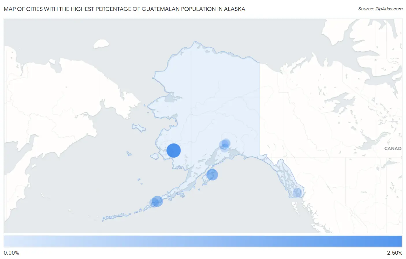 Cities with the Highest Percentage of Guatemalan Population in Alaska Map