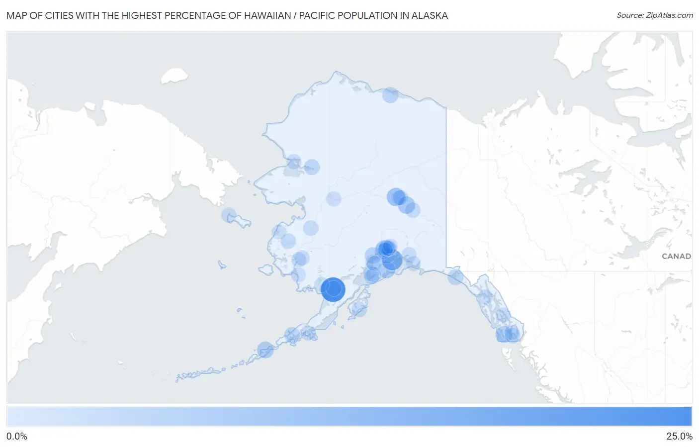 Cities with the Highest Percentage of Hawaiian / Pacific Population in Alaska Map
