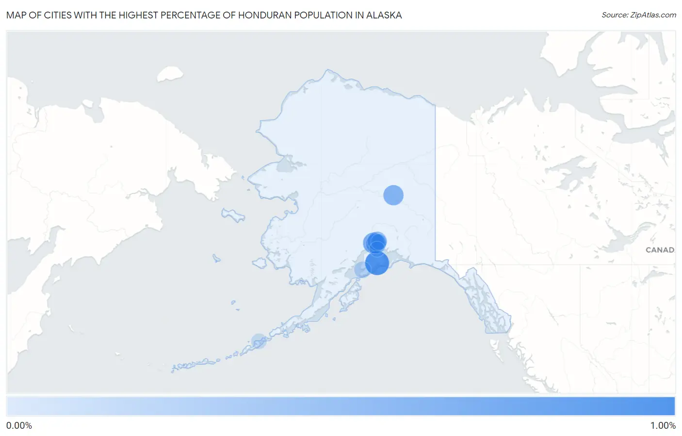 Cities with the Highest Percentage of Honduran Population in Alaska Map