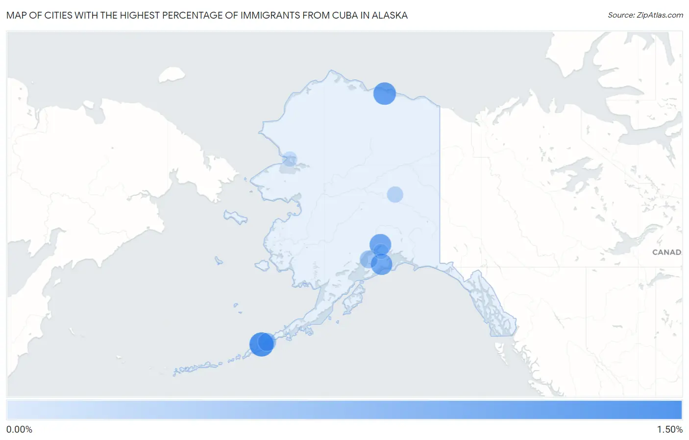 Cities with the Highest Percentage of Immigrants from Cuba in Alaska Map