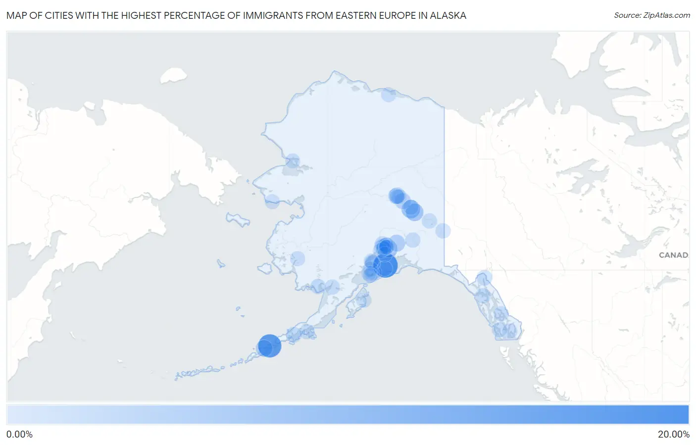 Cities with the Highest Percentage of Immigrants from Eastern Europe in Alaska Map