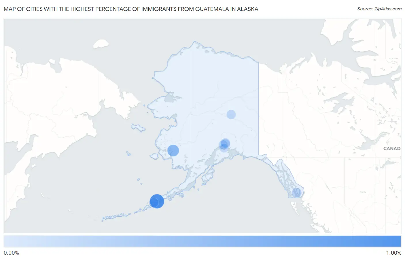 Cities with the Highest Percentage of Immigrants from Guatemala in Alaska Map