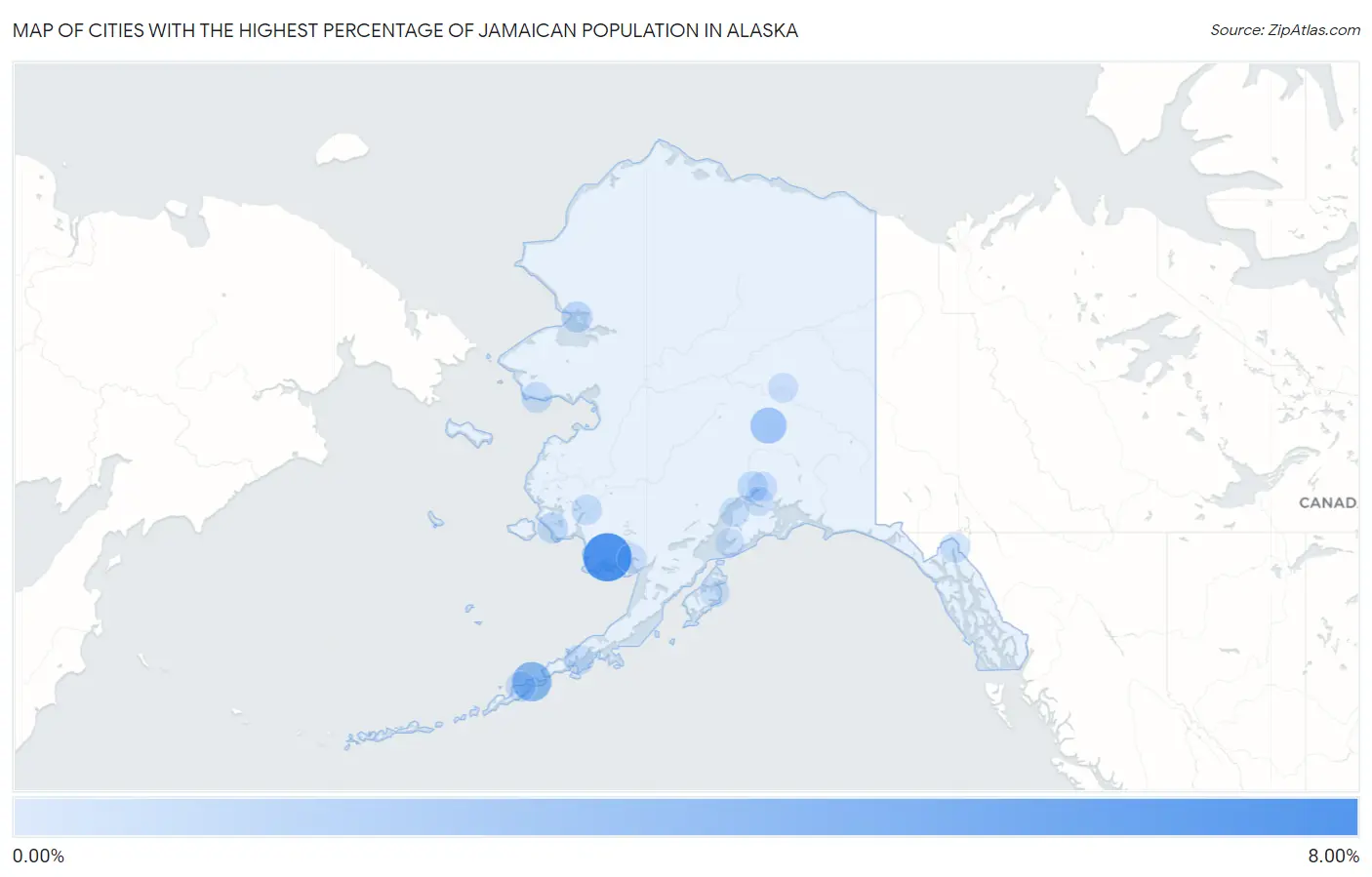 Cities with the Highest Percentage of Jamaican Population in Alaska Map