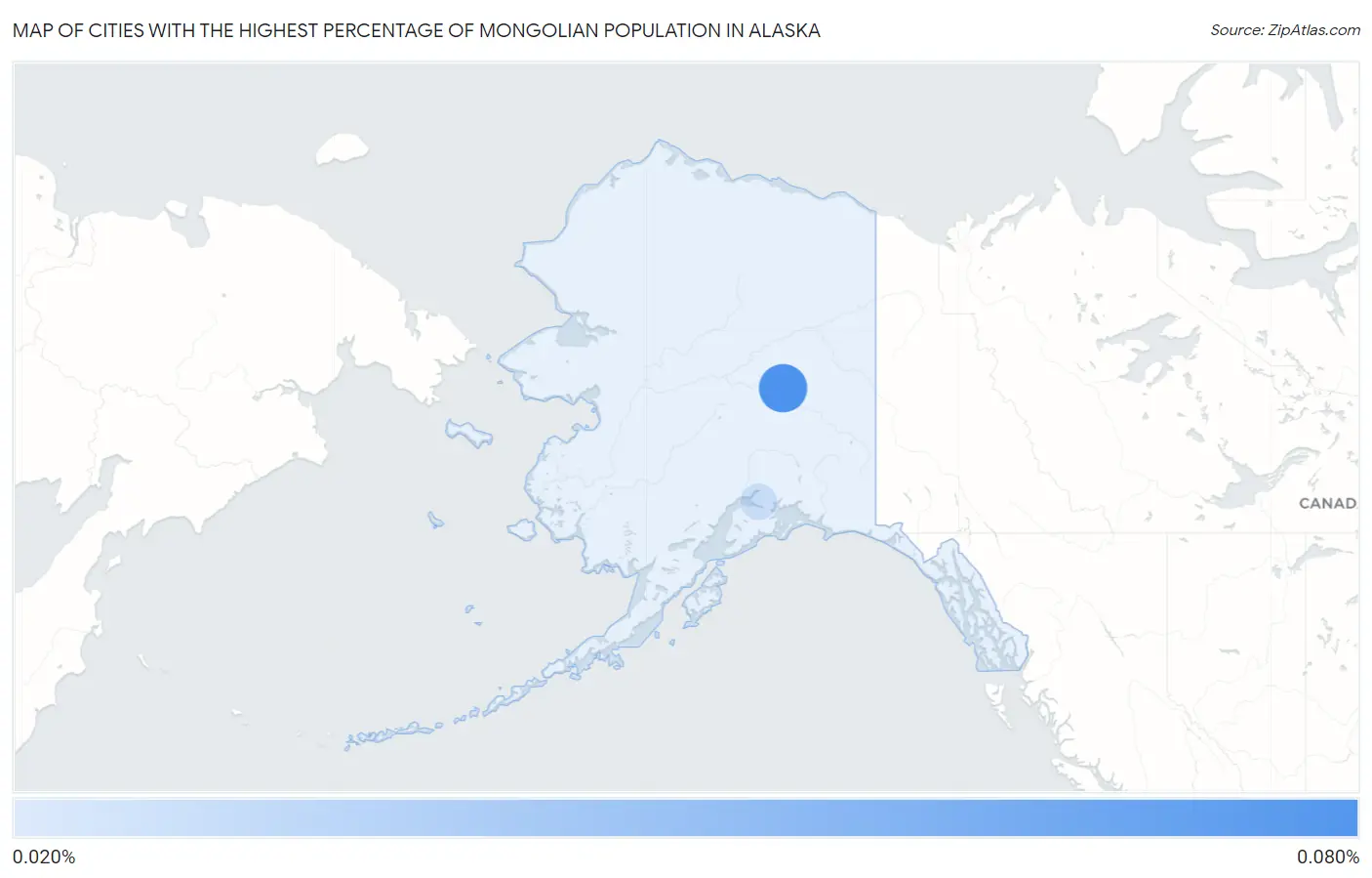 Cities with the Highest Percentage of Mongolian Population in Alaska Map