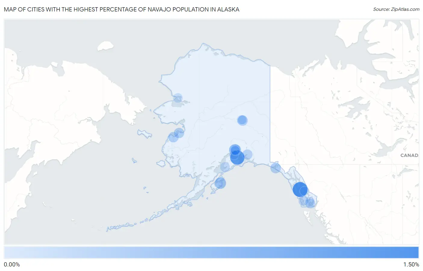 Cities with the Highest Percentage of Navajo Population in Alaska Map