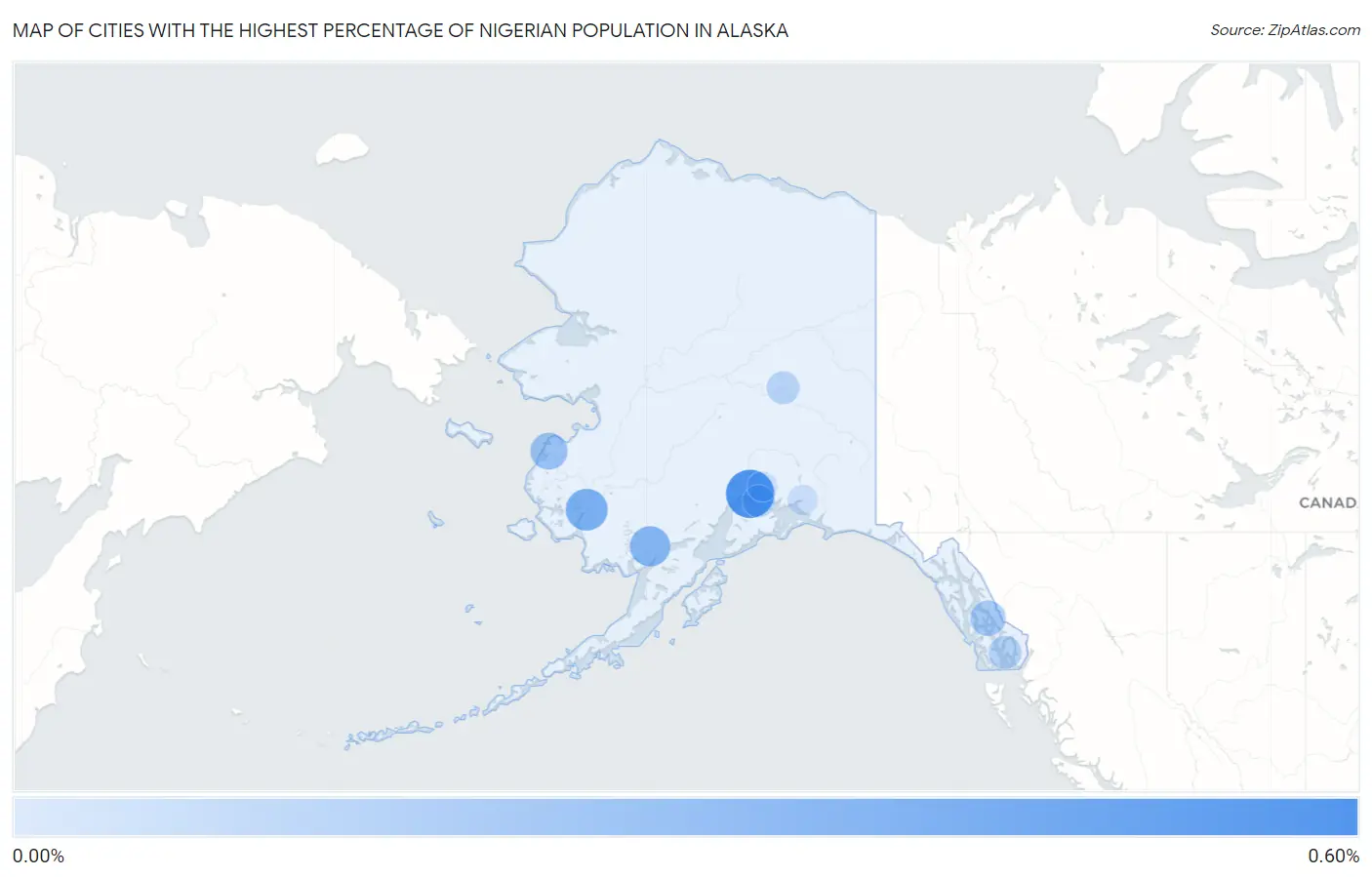 Cities with the Highest Percentage of Nigerian Population in Alaska Map