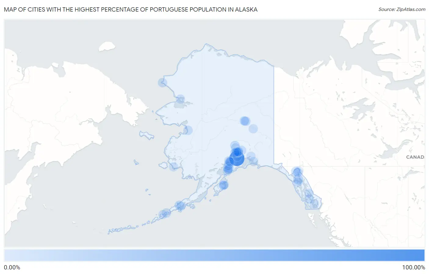 Cities with the Highest Percentage of Portuguese Population in Alaska Map
