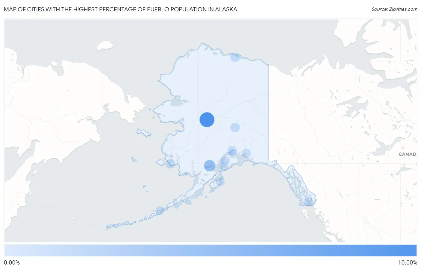 Cities with the Highest Percentage of Pueblo Population in Alaska Map