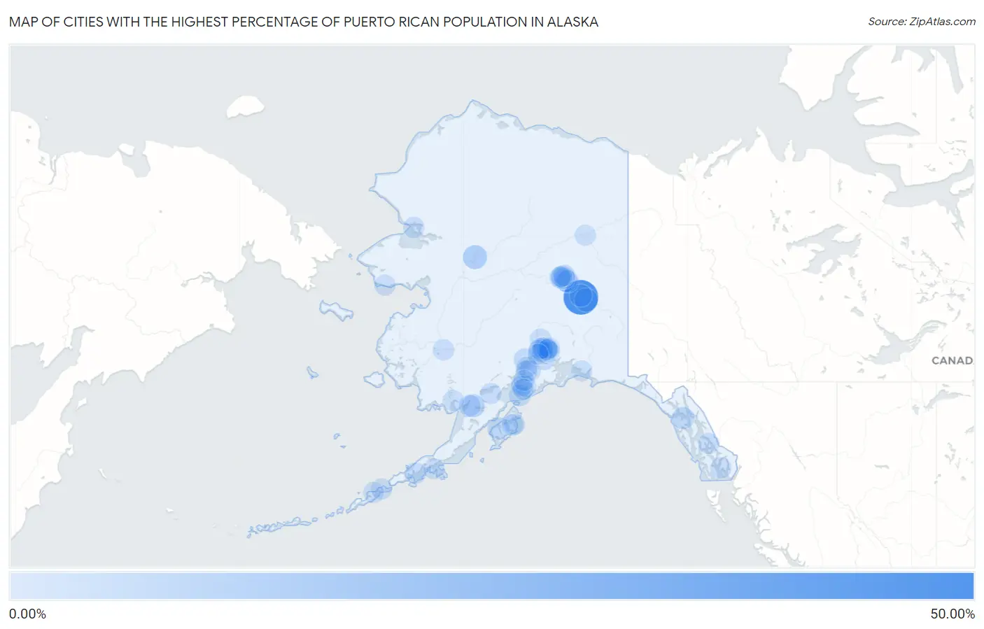 Cities with the Highest Percentage of Puerto Rican Population in Alaska Map
