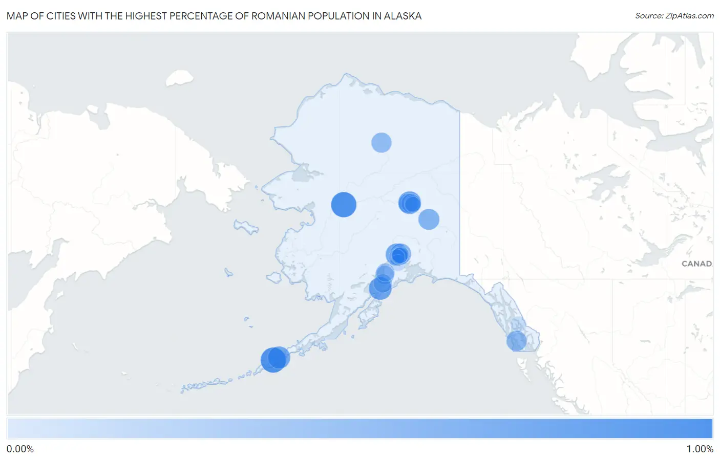 Cities with the Highest Percentage of Romanian Population in Alaska Map