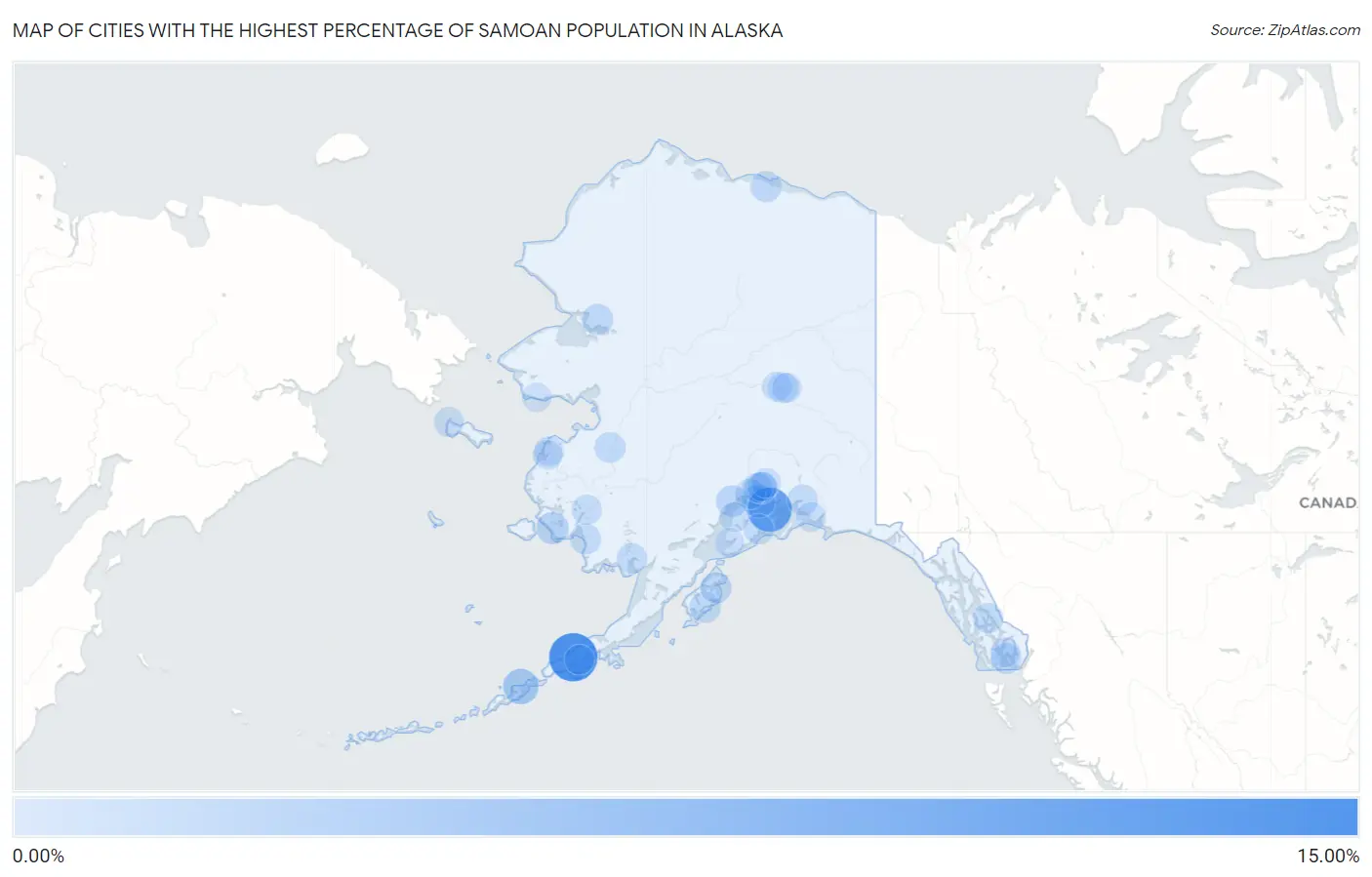 Cities with the Highest Percentage of Samoan Population in Alaska Map