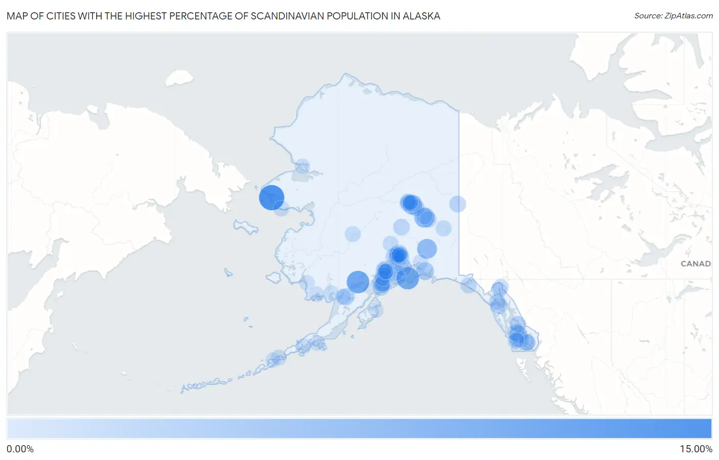Cities with the Highest Percentage of Scandinavian Population in Alaska Map