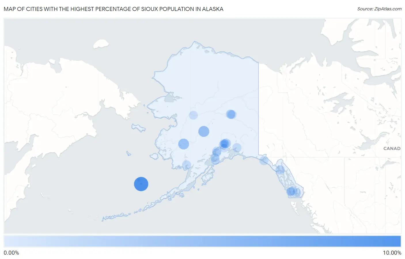 Cities with the Highest Percentage of Sioux Population in Alaska Map