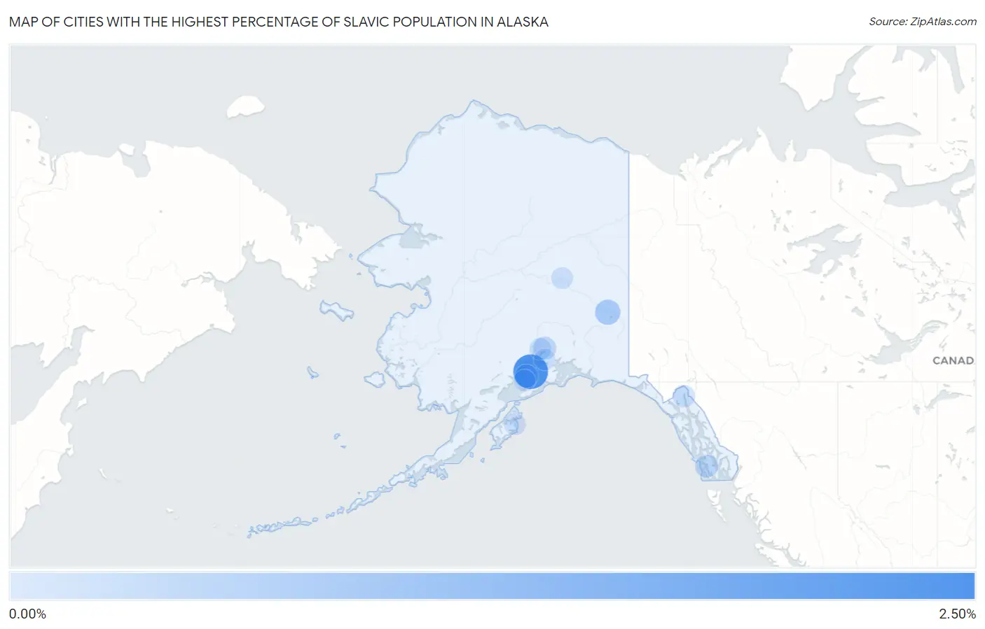 Cities with the Highest Percentage of Slavic Population in Alaska Map