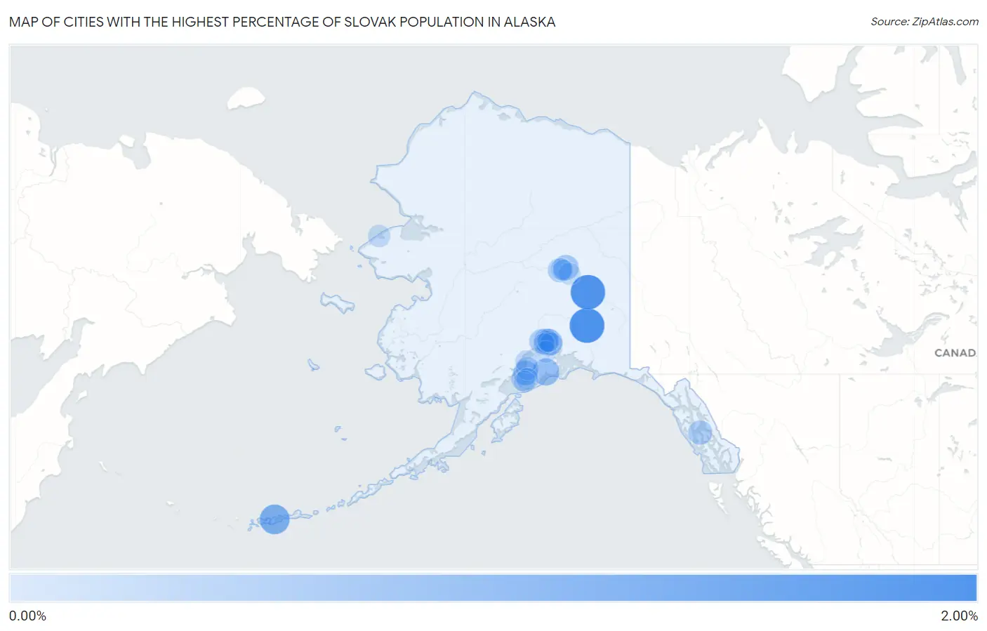 Cities with the Highest Percentage of Slovak Population in Alaska Map