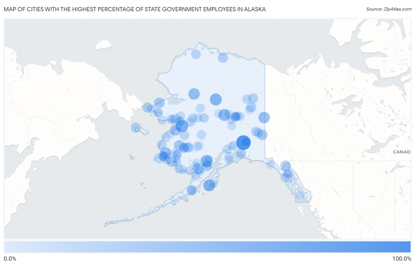 Cities with the Highest Percentage of State Government Employees in Alaska Map