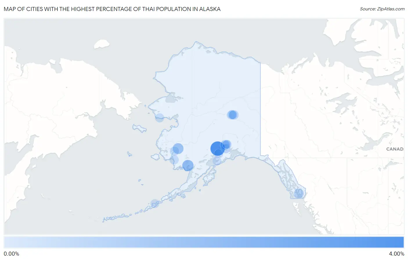 Cities with the Highest Percentage of Thai Population in Alaska Map
