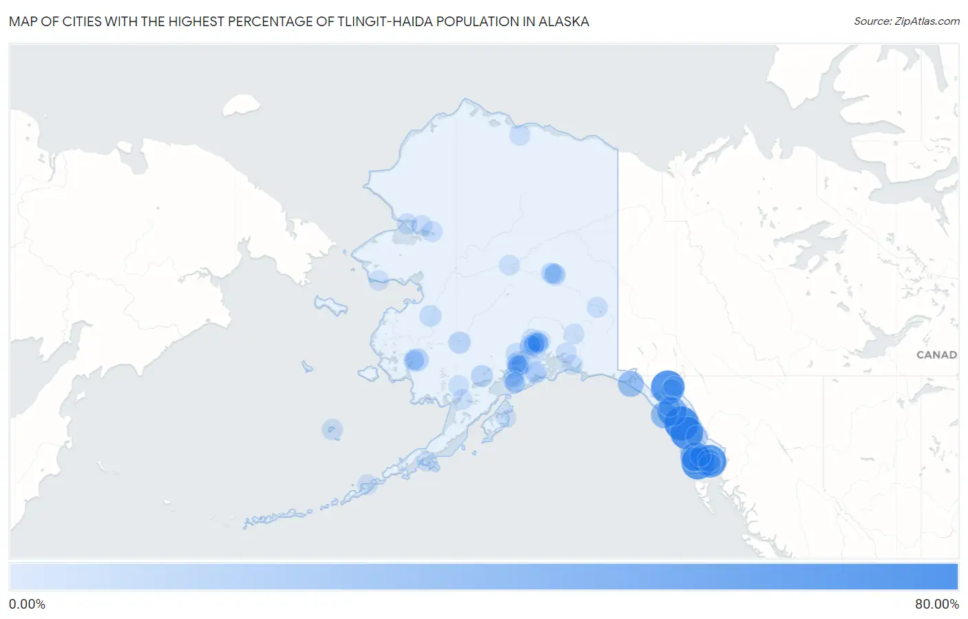 Cities with the Highest Percentage of Tlingit-Haida Population in Alaska Map