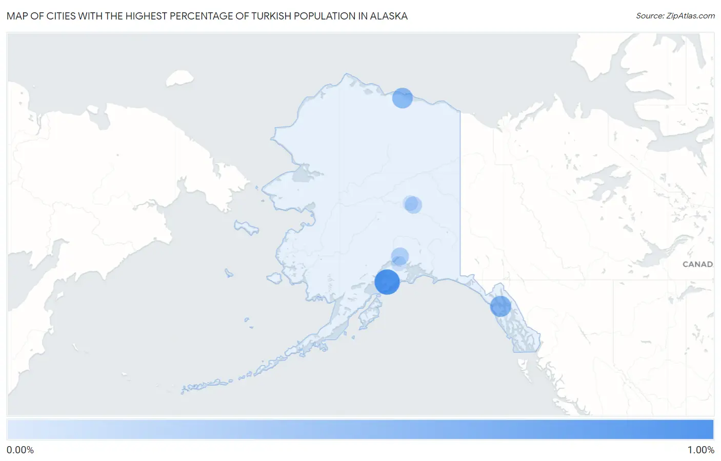 Cities with the Highest Percentage of Turkish Population in Alaska Map