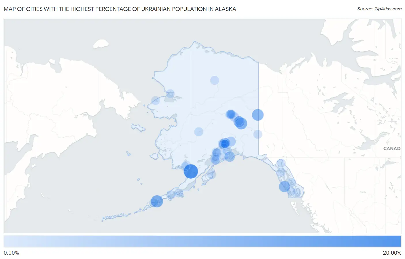 Cities with the Highest Percentage of Ukrainian Population in Alaska Map