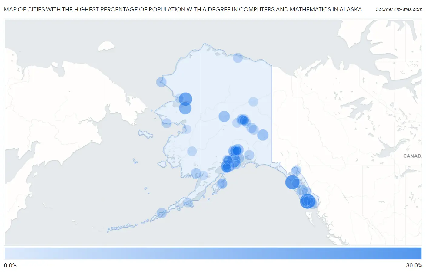 Cities with the Highest Percentage of Population with a Degree in Computers and Mathematics in Alaska Map
