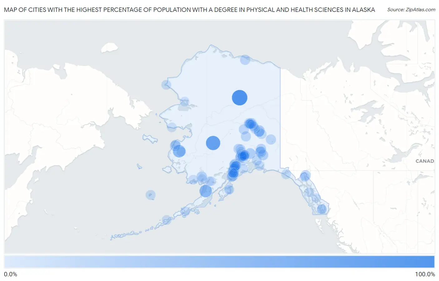 Cities with the Highest Percentage of Population with a Degree in Physical and Health Sciences in Alaska Map