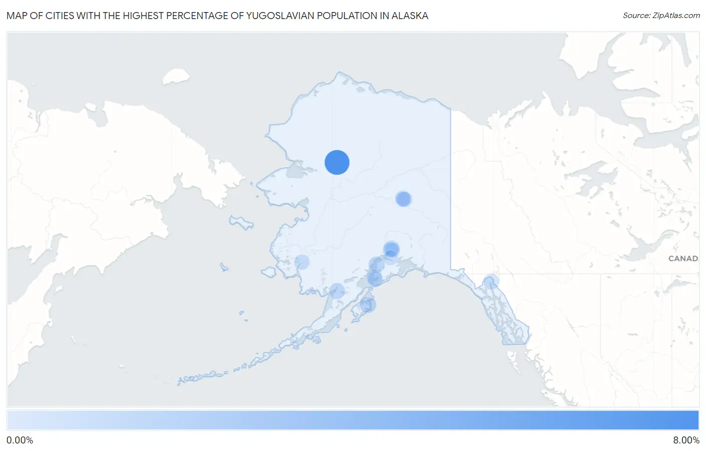 Cities with the Highest Percentage of Yugoslavian Population in Alaska Map