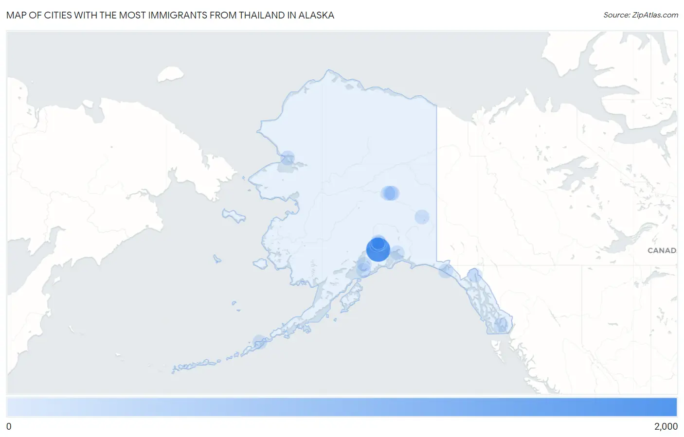 Cities with the Most Immigrants from Thailand in Alaska Map
