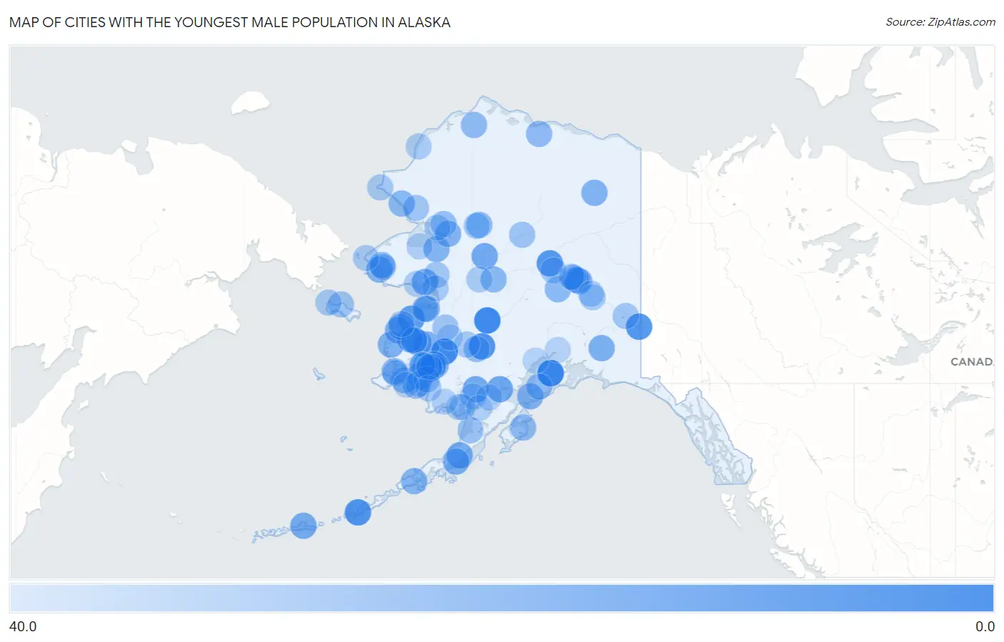 Cities with the Youngest Male Population in Alaska Map