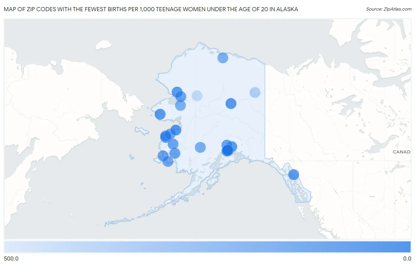 Zip Codes with the Fewest Births per 1,000 Teenage Women Under the Age of 20 in Alaska Map