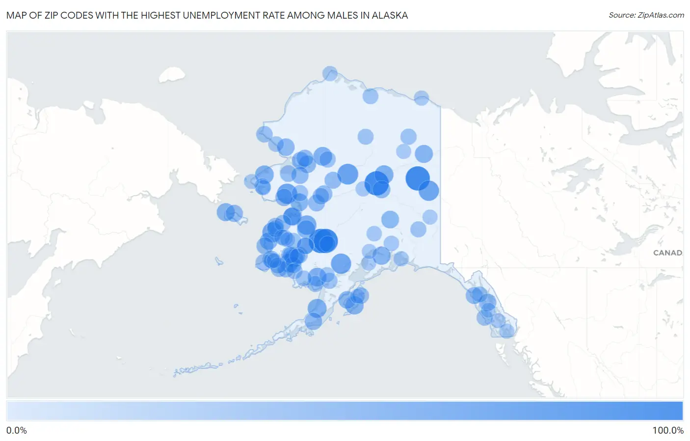 Zip Codes with the Highest Unemployment Rate Among Males in Alaska Map