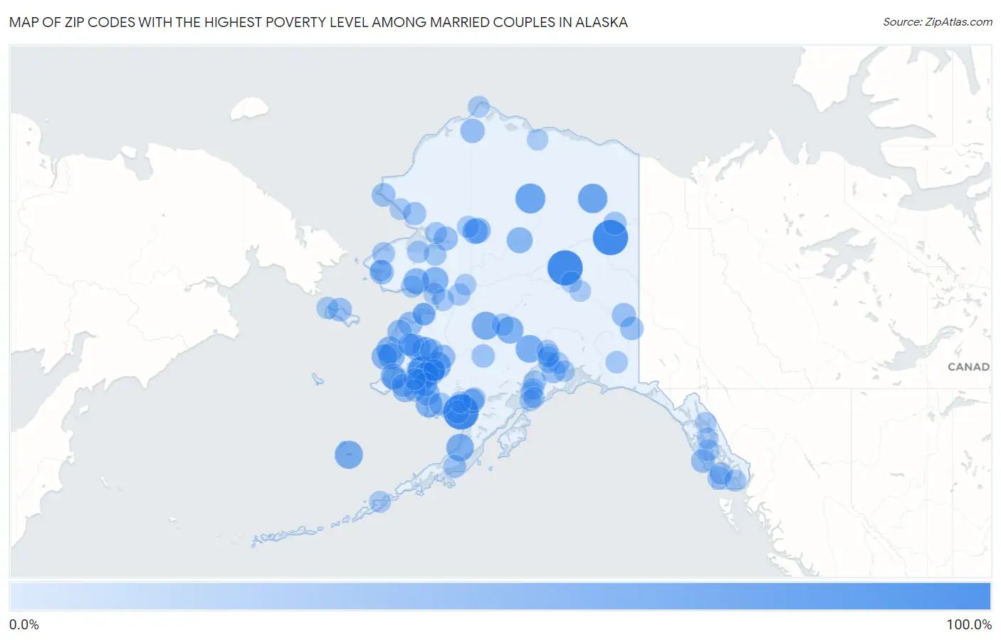 Zip Codes with the Highest Poverty Level Among Married Couples in Alaska Map