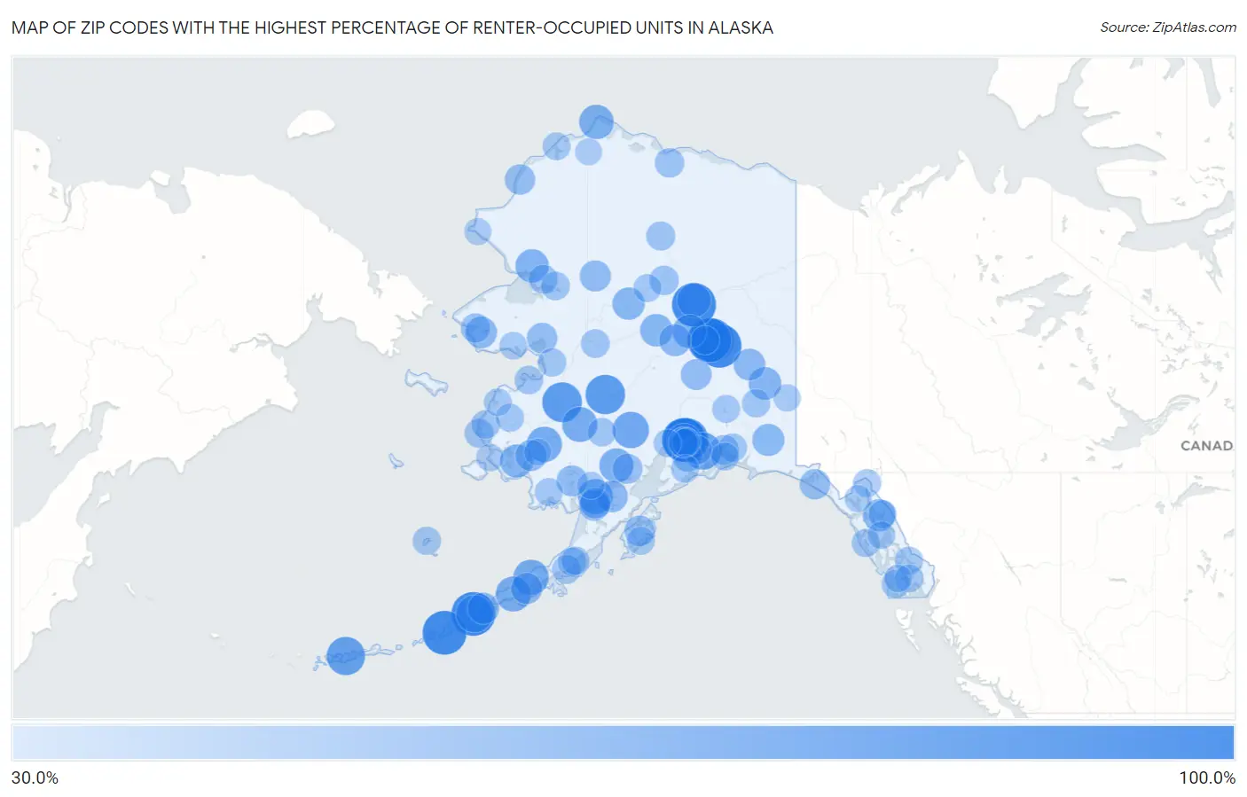 Zip Codes with the Highest Percentage of Renter-Occupied Units in Alaska Map