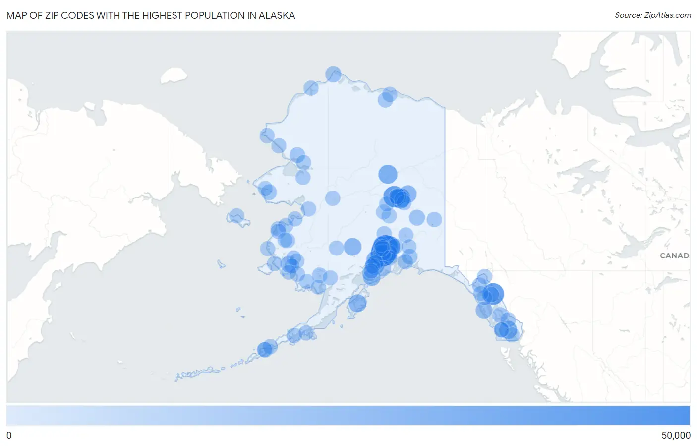 Zip Codes with the Highest Population in Alaska Map