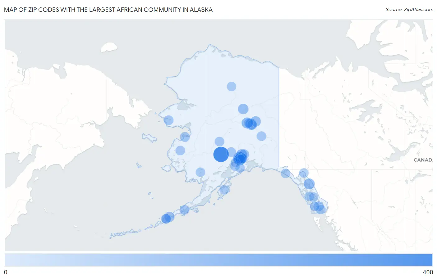 Zip Codes with the Largest African Community in Alaska Map