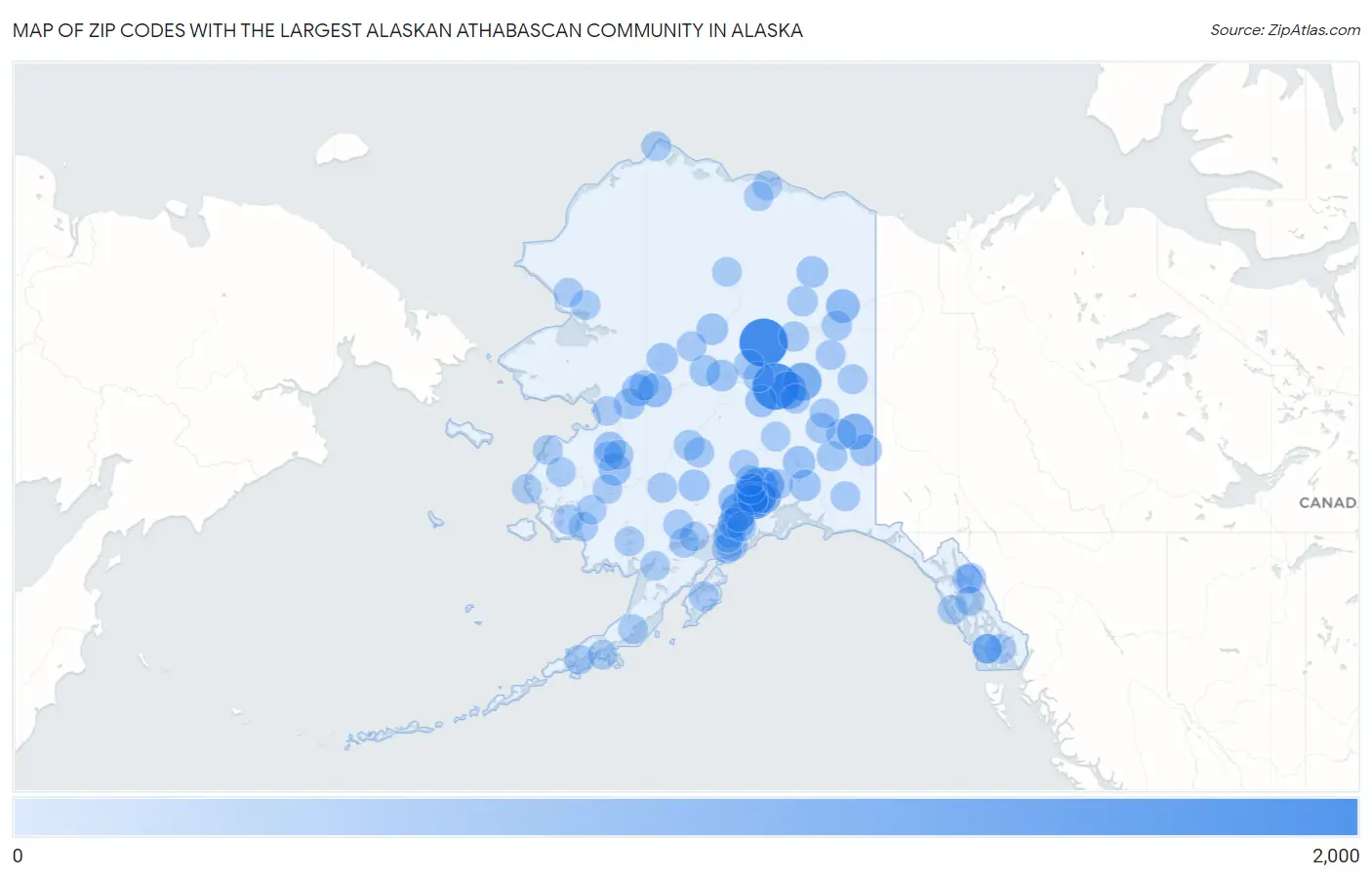 Zip Codes with the Largest Alaskan Athabascan Community in Alaska Map