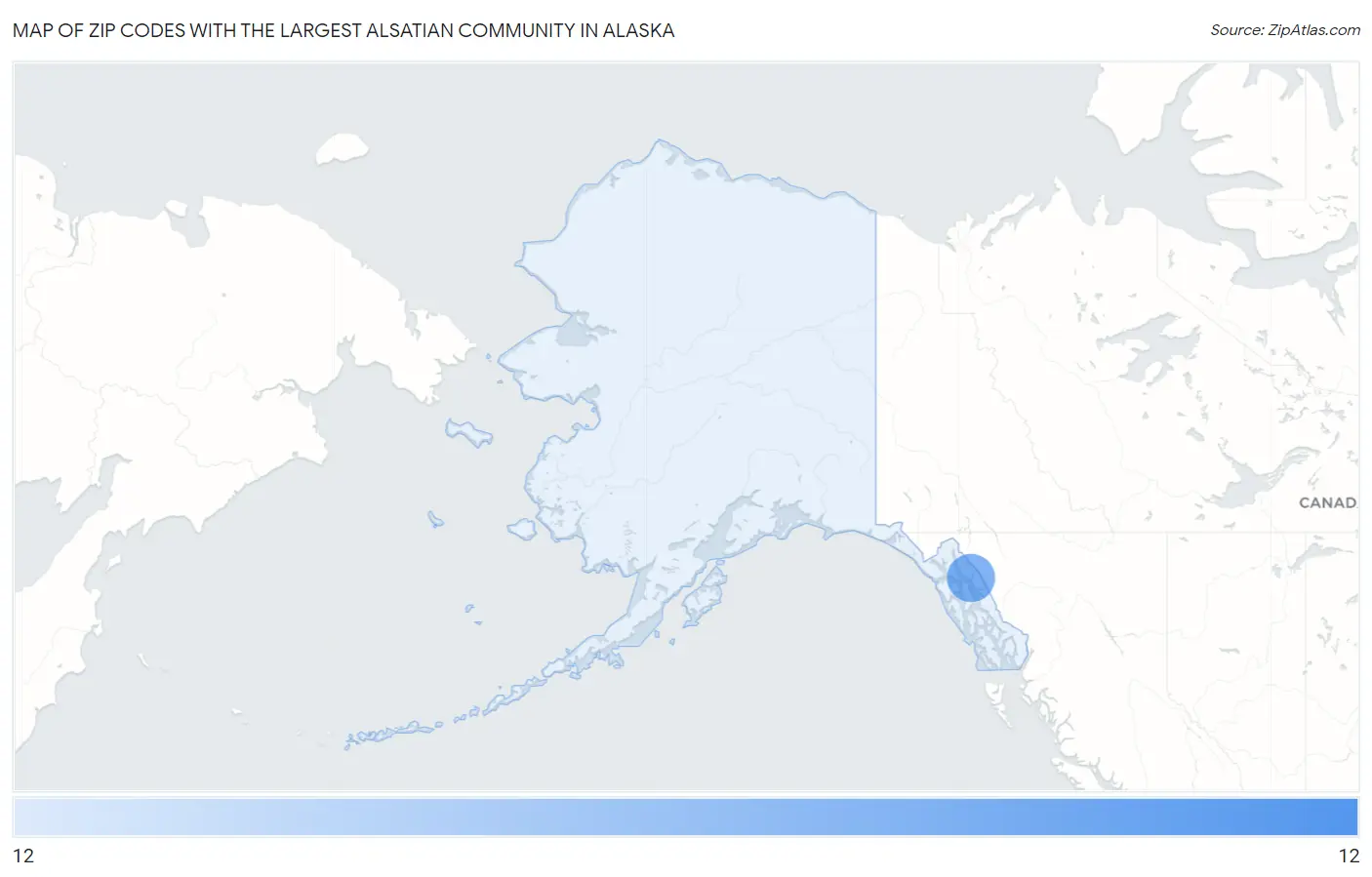 Zip Codes with the Largest Alsatian Community in Alaska Map