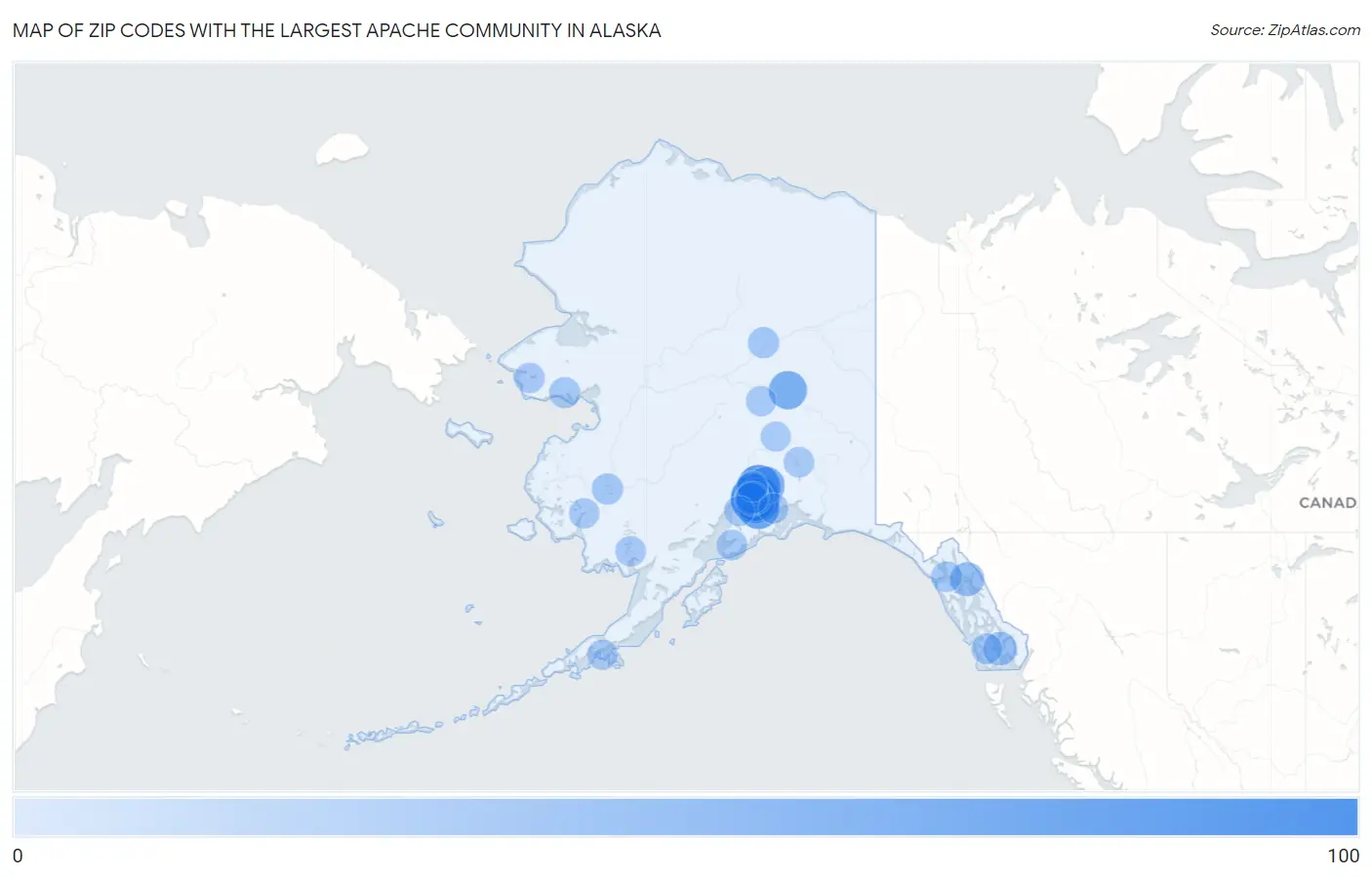 Zip Codes with the Largest Apache Community in Alaska Map