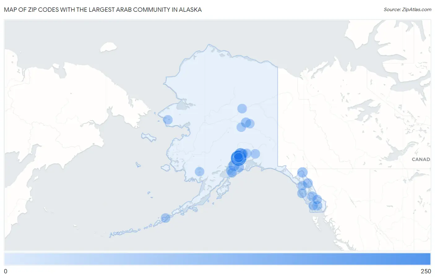 Zip Codes with the Largest Arab Community in Alaska Map