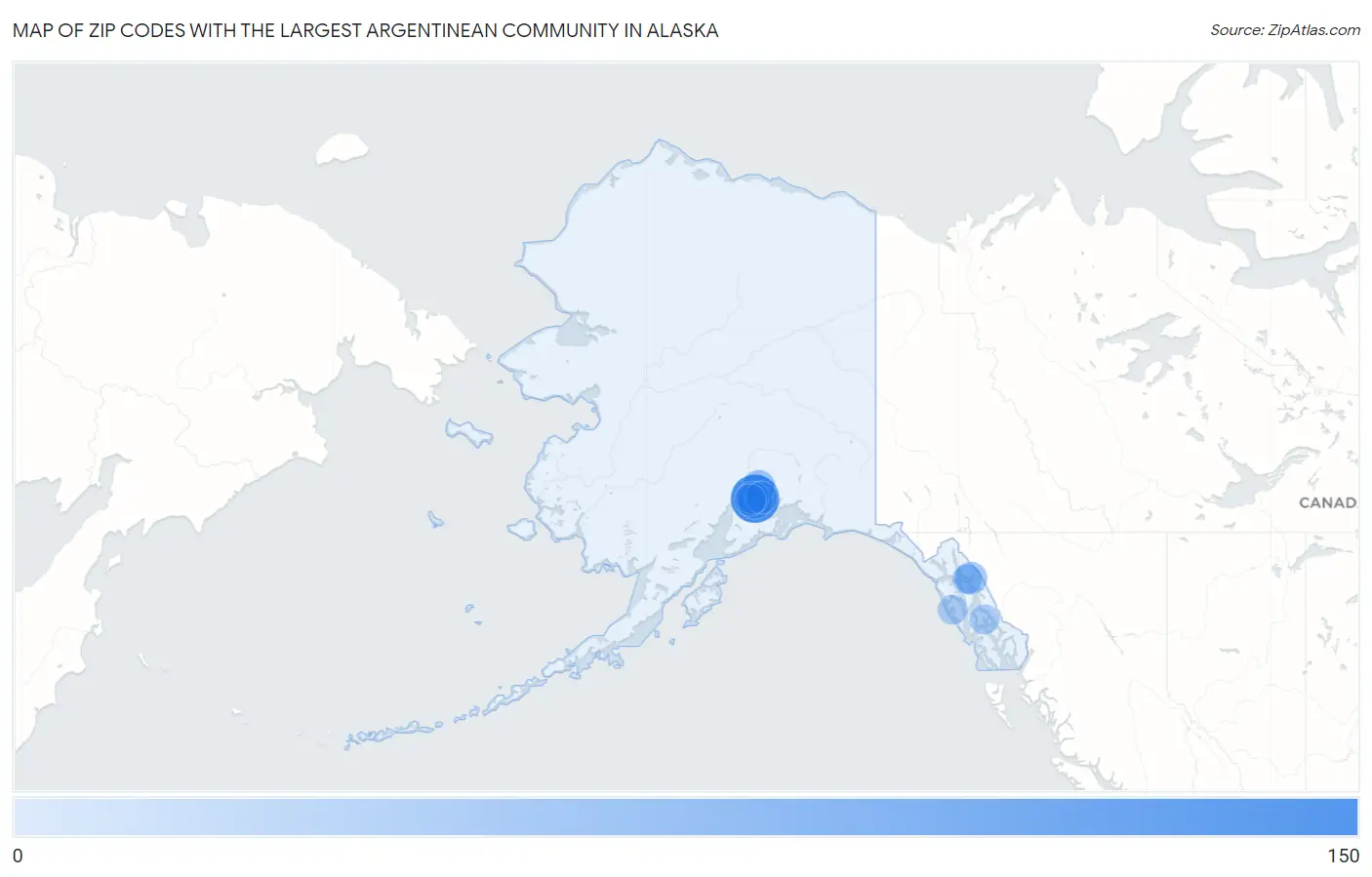 Zip Codes with the Largest Argentinean Community in Alaska Map