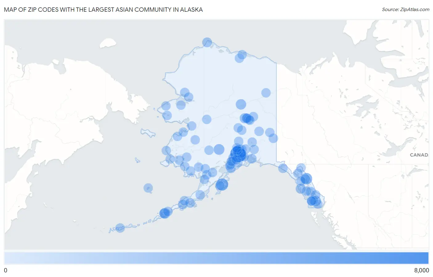 Zip Codes with the Largest Asian Community in Alaska Map