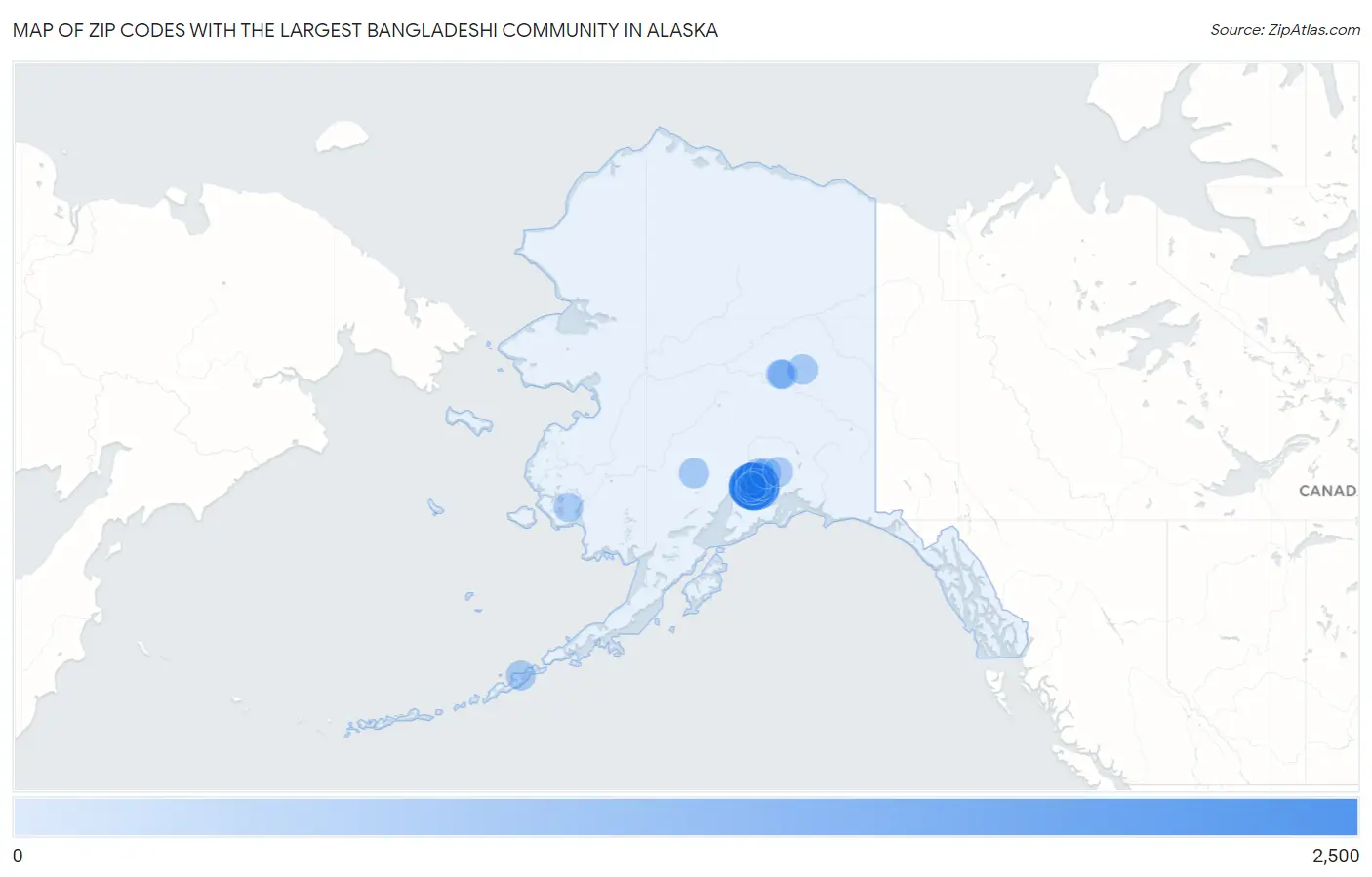 Zip Codes with the Largest Bangladeshi Community in Alaska Map