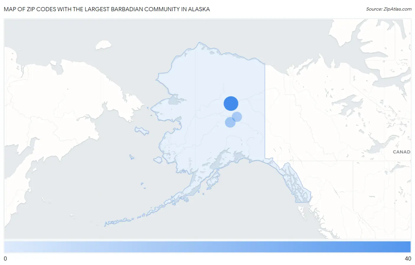 Zip Codes with the Largest Barbadian Community in Alaska Map