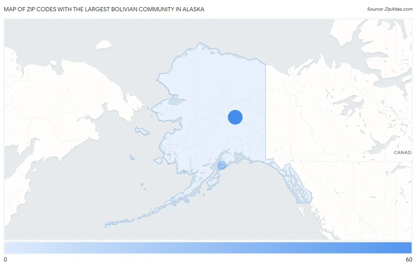 Zip Codes with the Largest Bolivian Community in Alaska Map