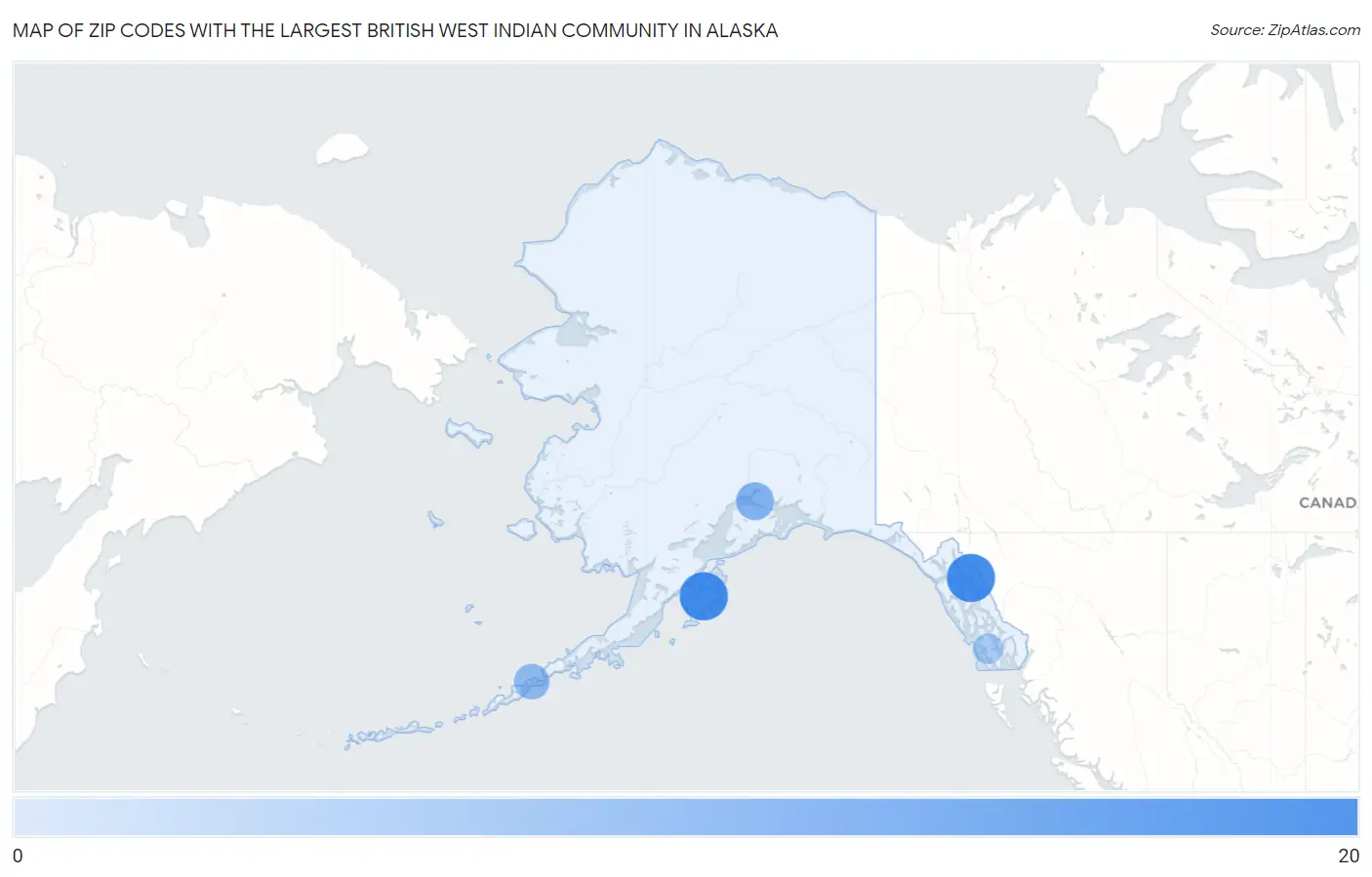 Zip Codes with the Largest British West Indian Community in Alaska Map
