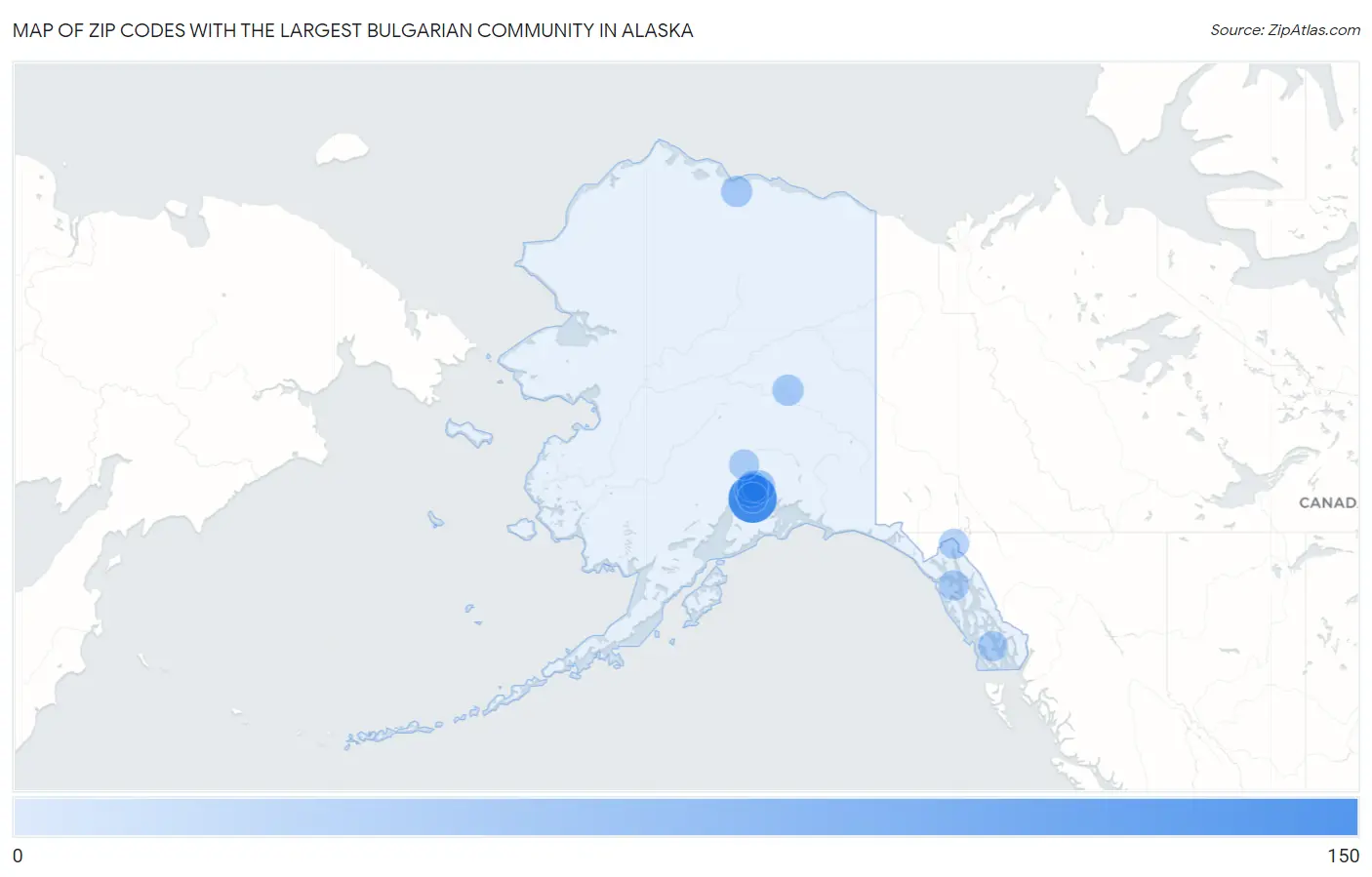 Zip Codes with the Largest Bulgarian Community in Alaska Map